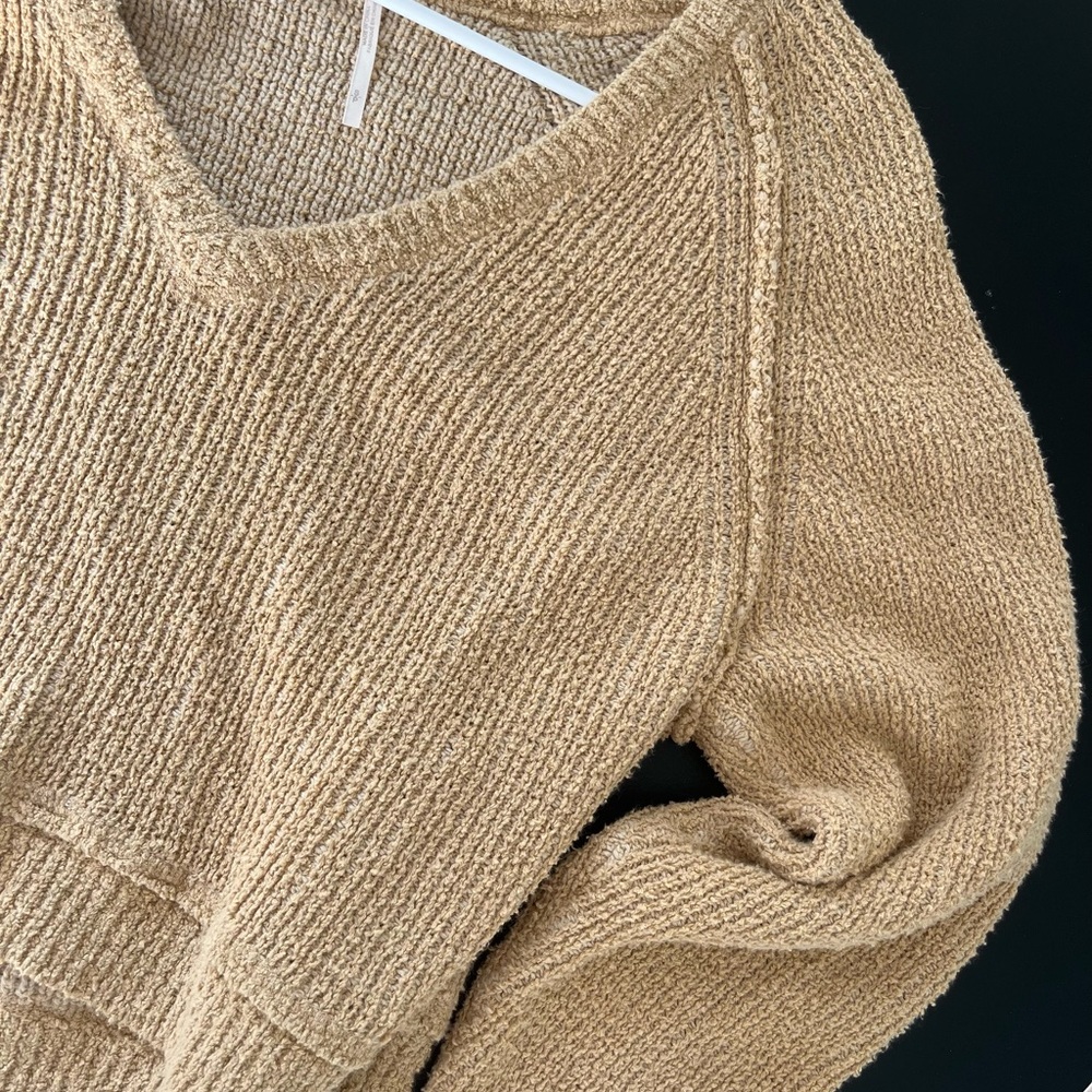Free People Crop Tan Knit Sweater